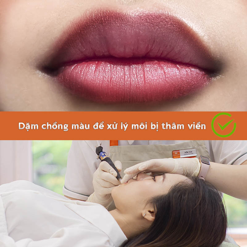 Các chị em có thể dặm lại môi để xử lý tình trạng thâm viền sau phun